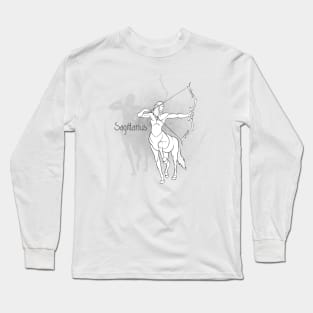 Zodiac sign Sagittarius - Black and white lineart Long Sleeve T-Shirt